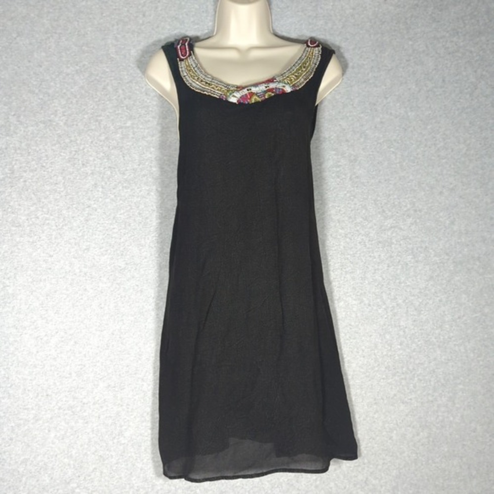 MONROE & MAIN‎ Black Tunic Beaded Decorated Neckline Boho Festival Women's 1XL